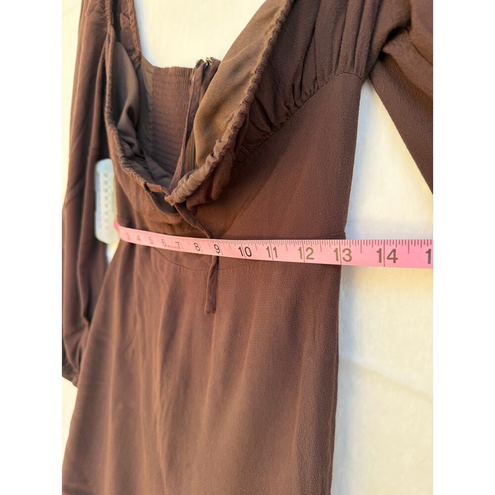 Aritzia 'Sunday Best' Brown Long Sleeve Smocked Mini Dress Women's SMALL - Picture 5 of 8